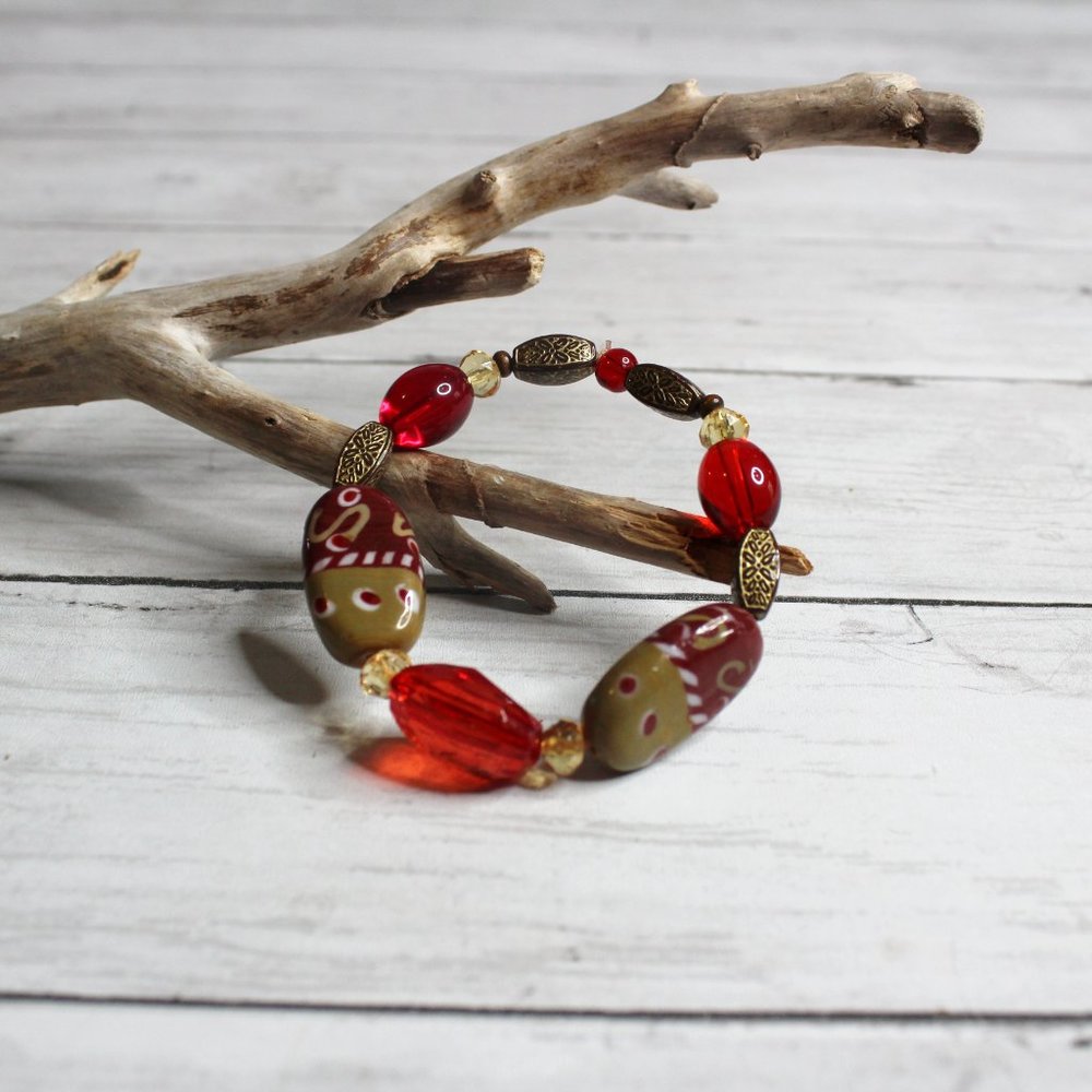 Handcrafted Women's Beaded Elastic Stretch Bracelet Artisan Jewelry Glass - Picture 3 of 4